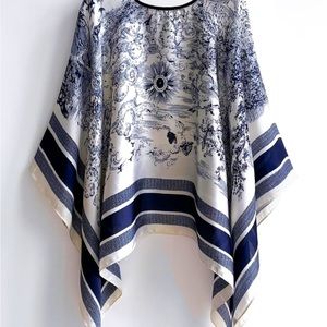 Butterfly & Floral Print Poncho